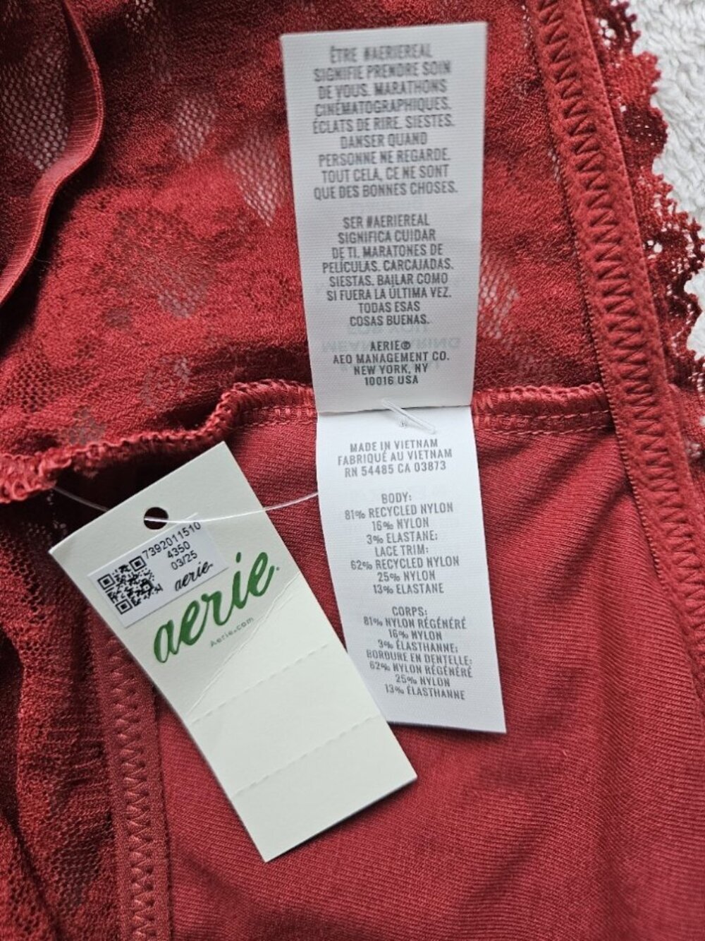 Aerie Show Off Vintage Lace Cut Out Bodysuit NWT Red Large Romantic Lingerie - Picture 10 of 11